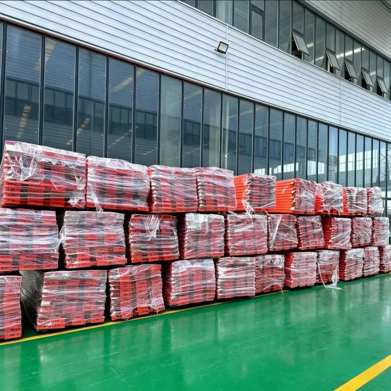 The neatly stacked packaging rack components outside the factory area